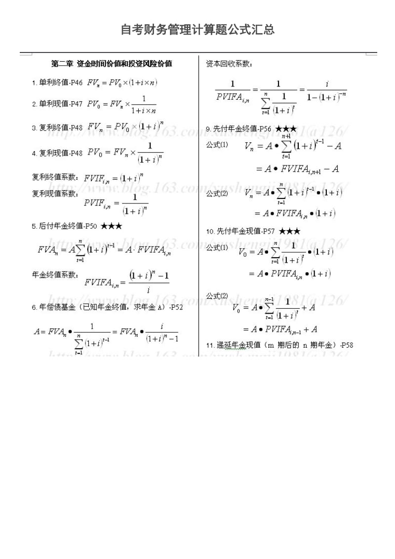 自考财务管理计算题公式汇总.docx_第1页