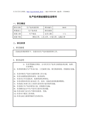 鋼鐵行業(yè)生產(chǎn)技術(shù)部經(jīng)理崗位說明書.doc