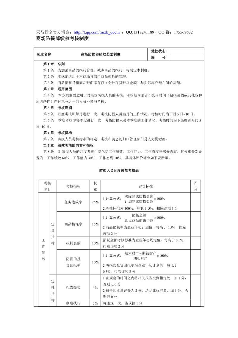 商场防损部绩效考核制度.doc_第1页