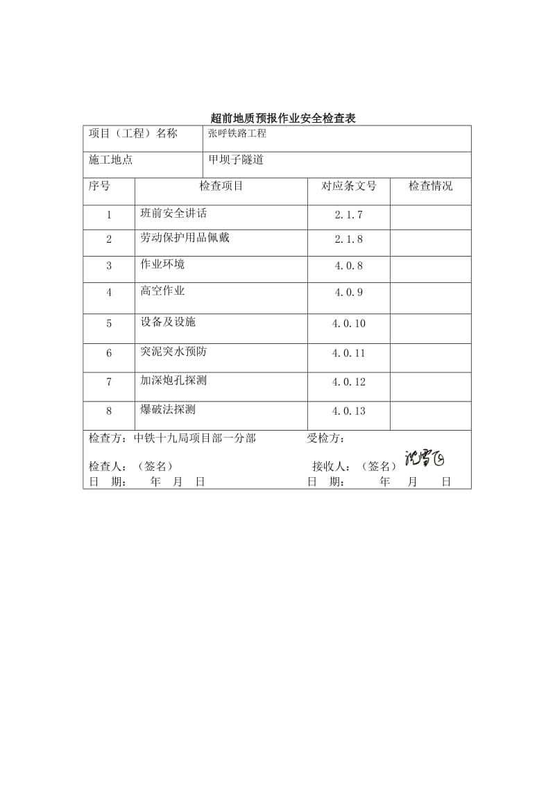 《隧道安全检查表》word版.doc_第1页