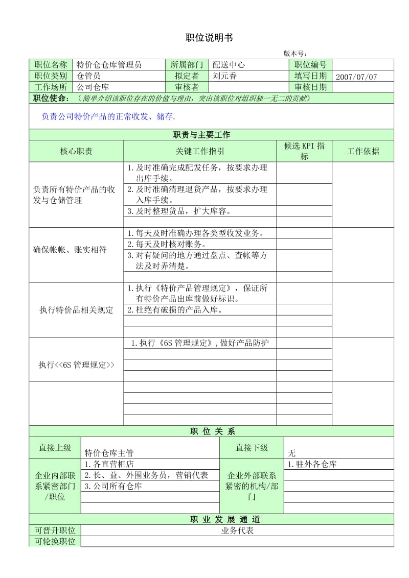 职位说明书-特价仓管员.doc_第1页