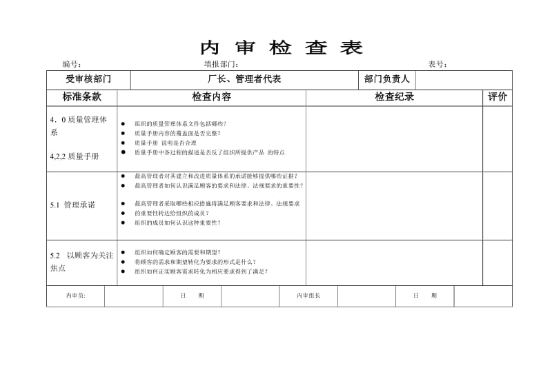 格式内容完整的内审检查表.doc_第1页