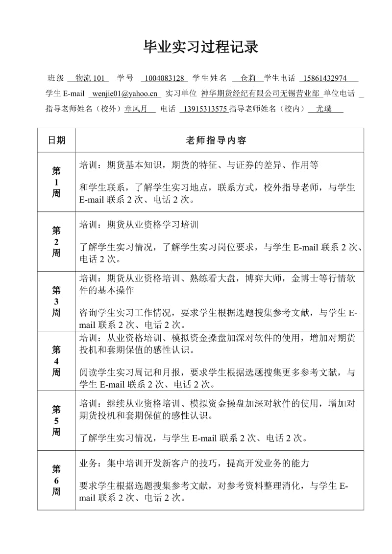 学生毕业实习指导过程记录表A.doc_第1页