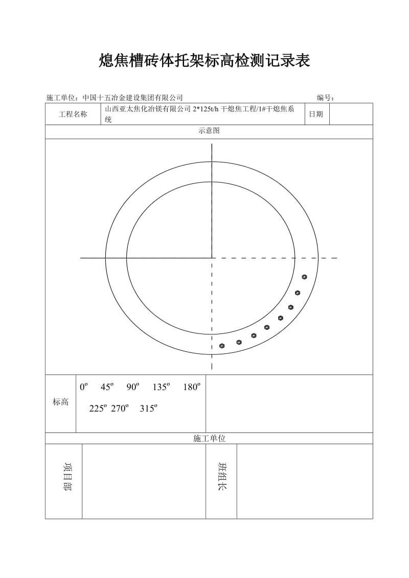 熄焦槽砖体托架标高检测记录表.doc_第1页