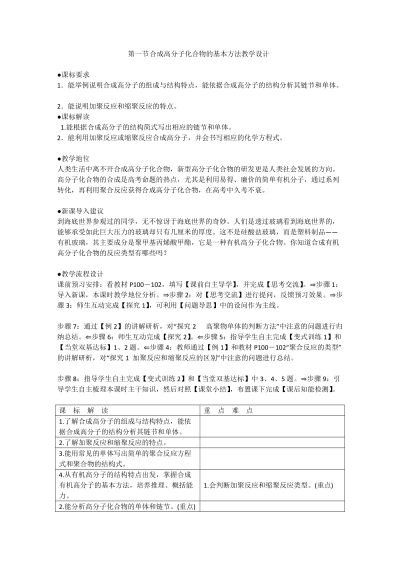 化学人教版选修5教案：5-1 合成高分子化合物的基本方法.doc_第1页