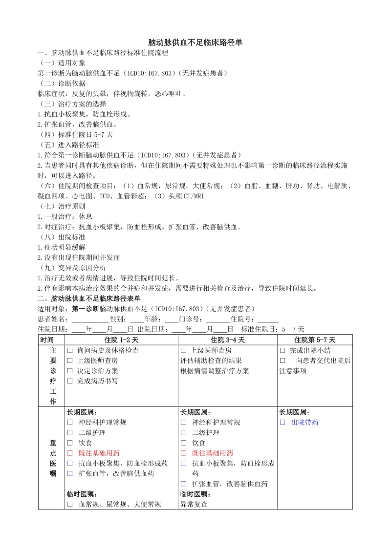 脑动脉供血不足临床路经.doc_第1页