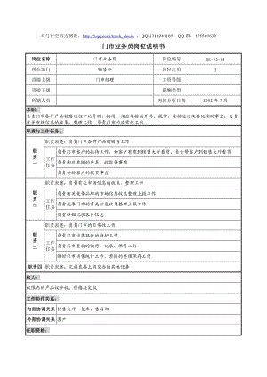 建材行業(yè)銷售部門市業(yè)務(wù)員崗位說明書.doc