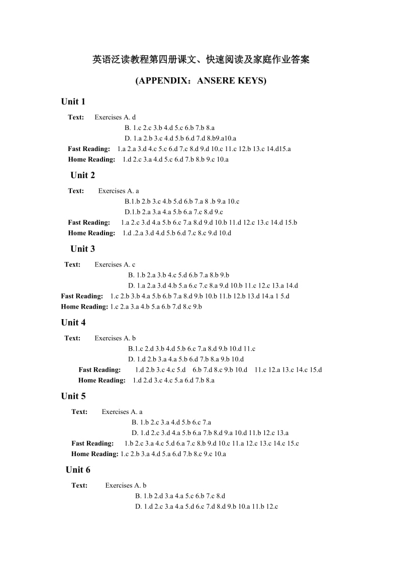 英语泛读教程第4册答案.doc_第1页