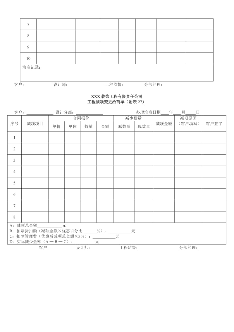 家装施工管理制度标准工程施工过程中表格之工程增减项纪录.doc_第2页