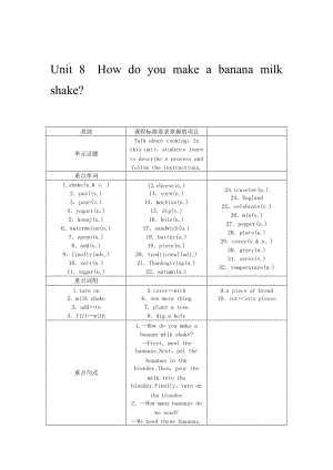 秋人教版八級英語上冊UnitHowdoyoumakeabananamilkshake教案.doc