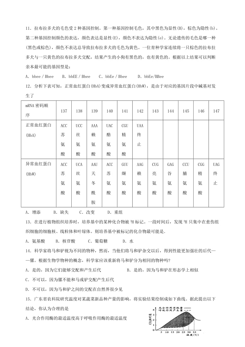 普通高等学校招生考试生物(模拟试卷五).doc_第3页