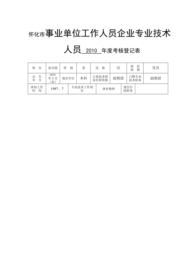 张昌霞10年度考核登记表.doc_第1页