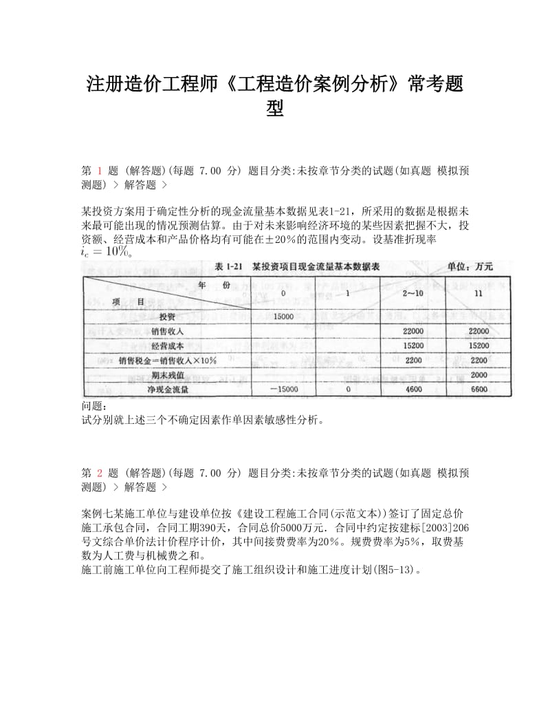 推注册造价工程师《工程造价案例分析》常考题型.doc_第1页