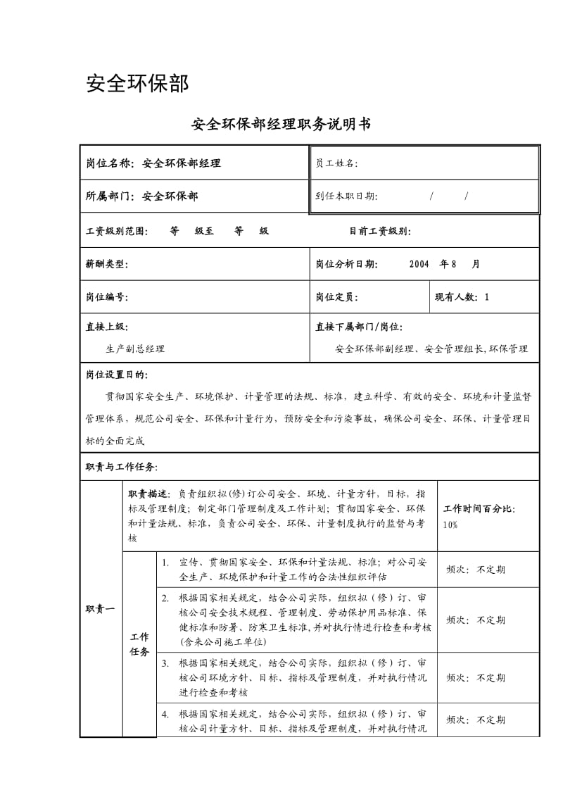 安全环保部职务说明书.doc_第1页