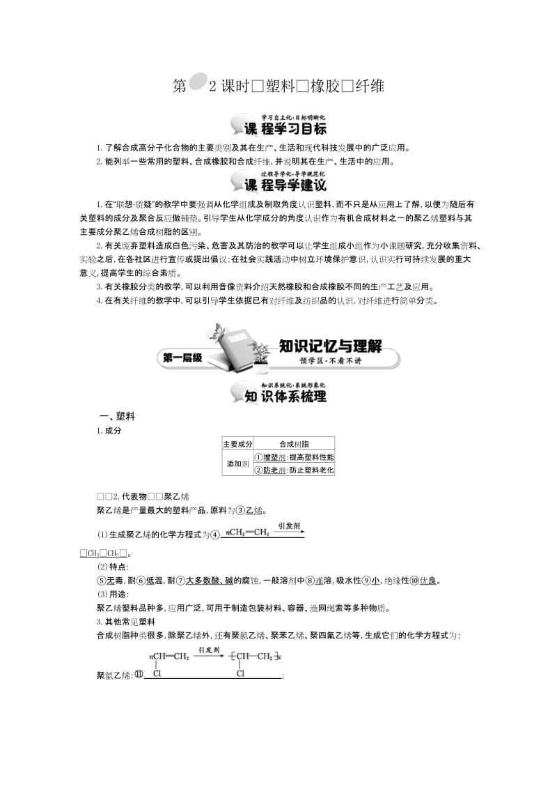 高中化学导学案鲁科版必修2教师用书 3.4.2塑料　橡胶　纤维.doc_第1页