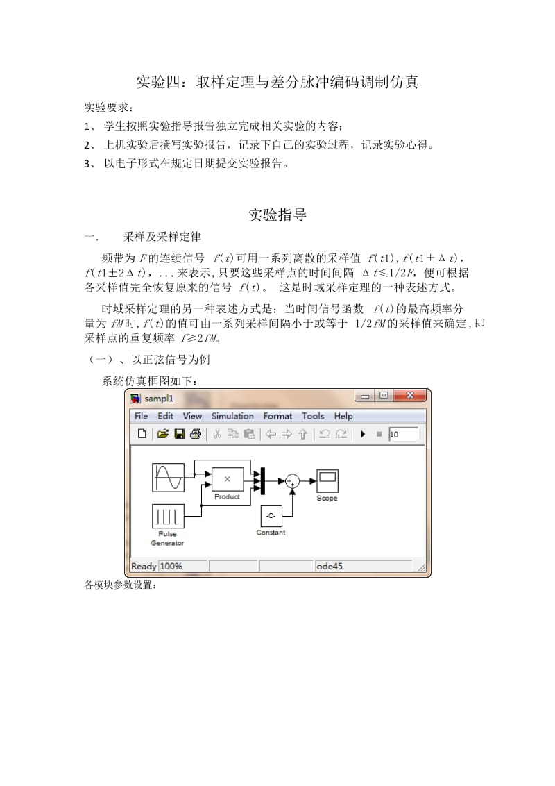 取样定理与差分脉冲编码调制仿真实验报告.docx_第1页