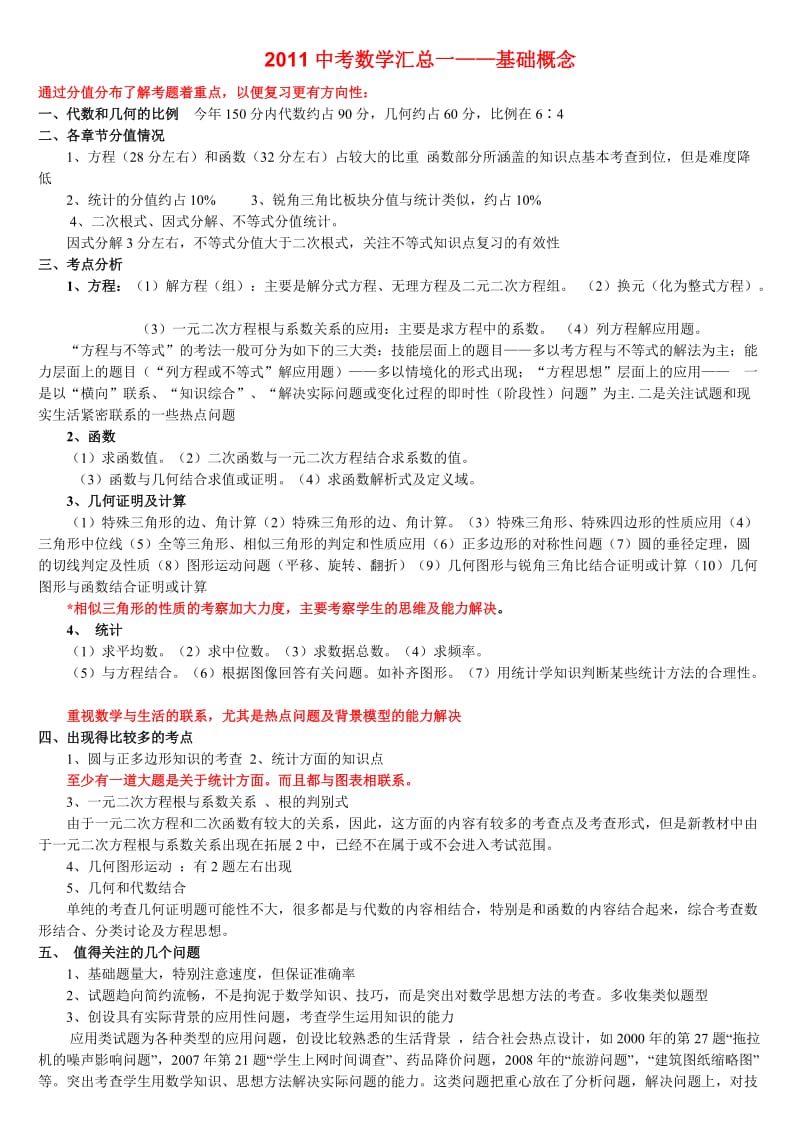 2011上海中考数学复习汇总(重点学校资料).doc_第1页