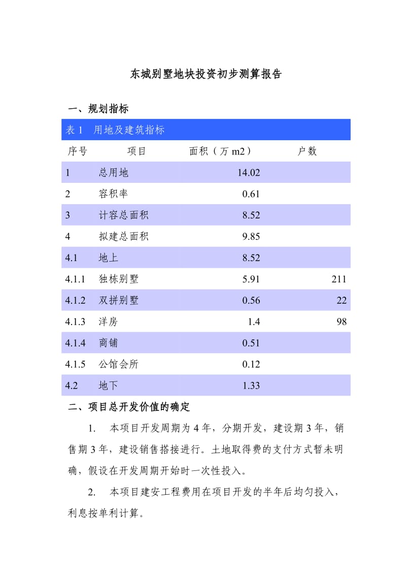 东城别墅地块初步测算报告.doc_第1页