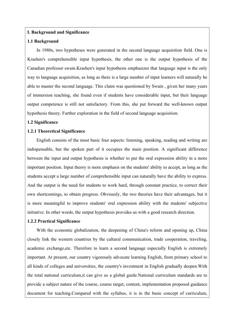 输出假设理论在初中英语口语教学中的应用-开题报告.doc_第2页