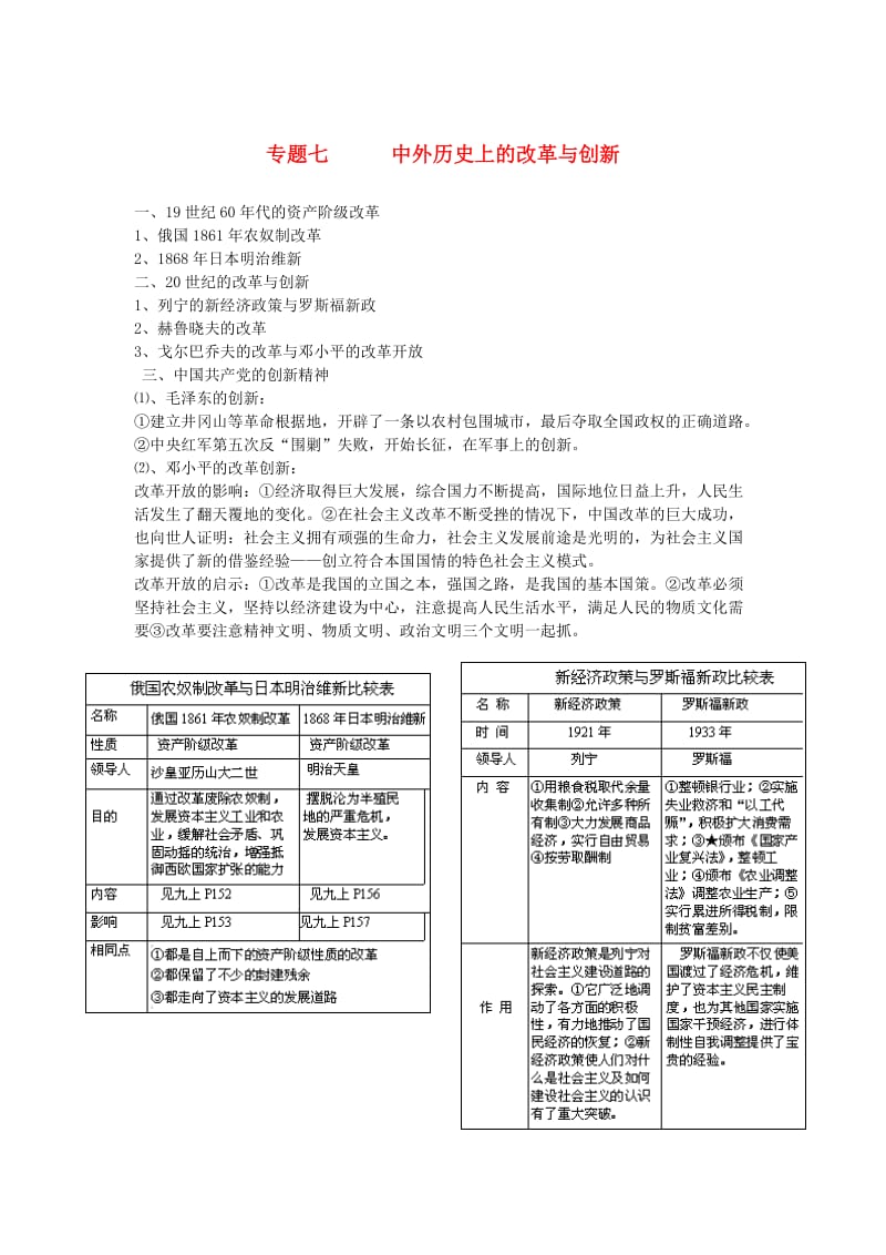 中考历史 知识点巧记忆专题七 中外历史 上的改革与创新.doc_第1页