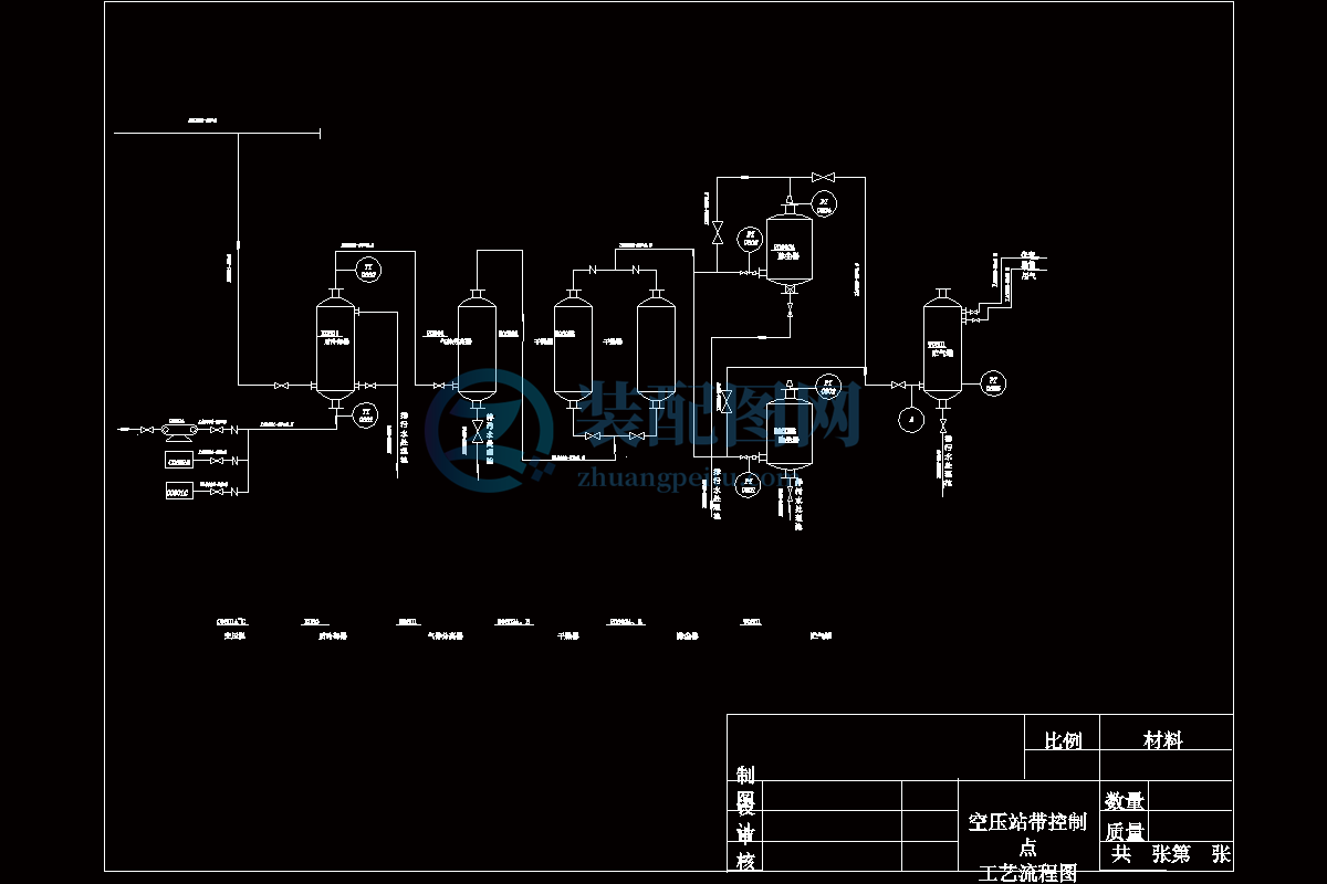 空壓站帶控制點(diǎn)工藝流程圖CAD圖紙