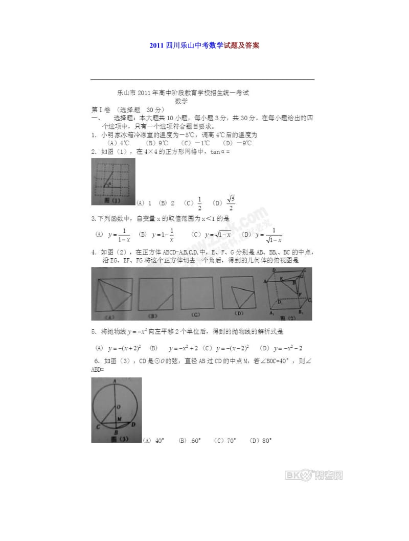 2011四川乐山中考数学试题及答案.doc_第1页