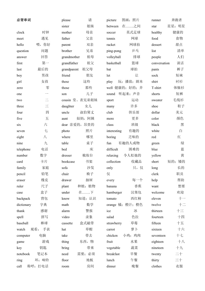 《中考必背单词》word版.doc_第1页