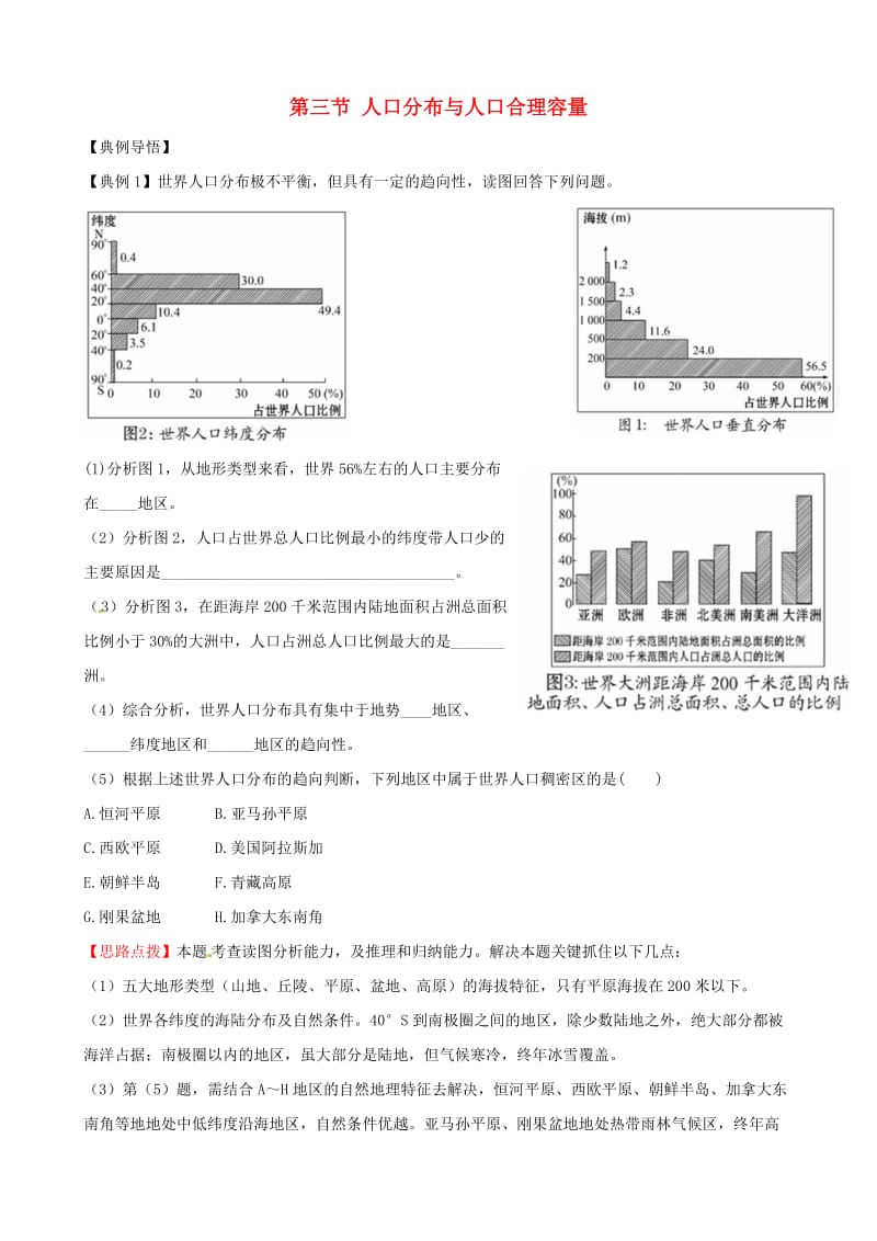 高中地理1.3人口分布和人口合理容量精练精析鲁教版必修.doc_第1页