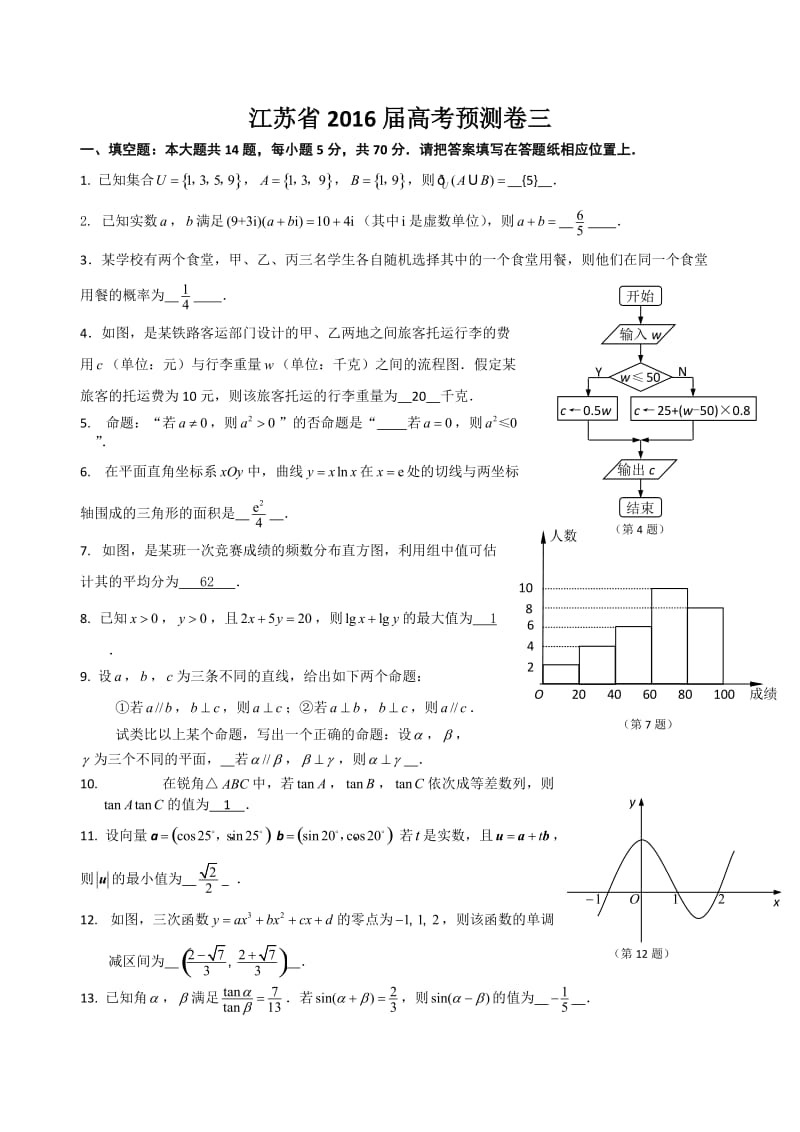 江苏省届高考数学预测试卷(三)含答案.doc_第1页