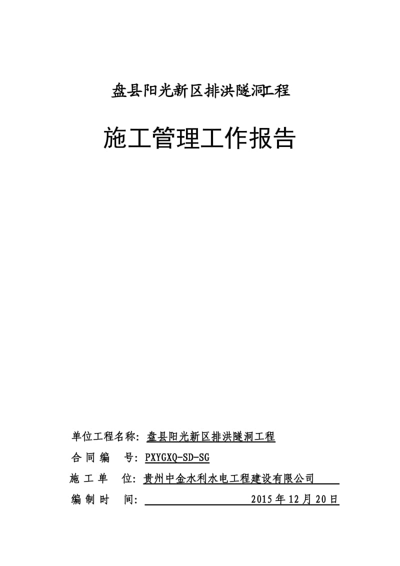 盘县阳光新区排洪隧洞工程施工管理工作报告.doc_第1页