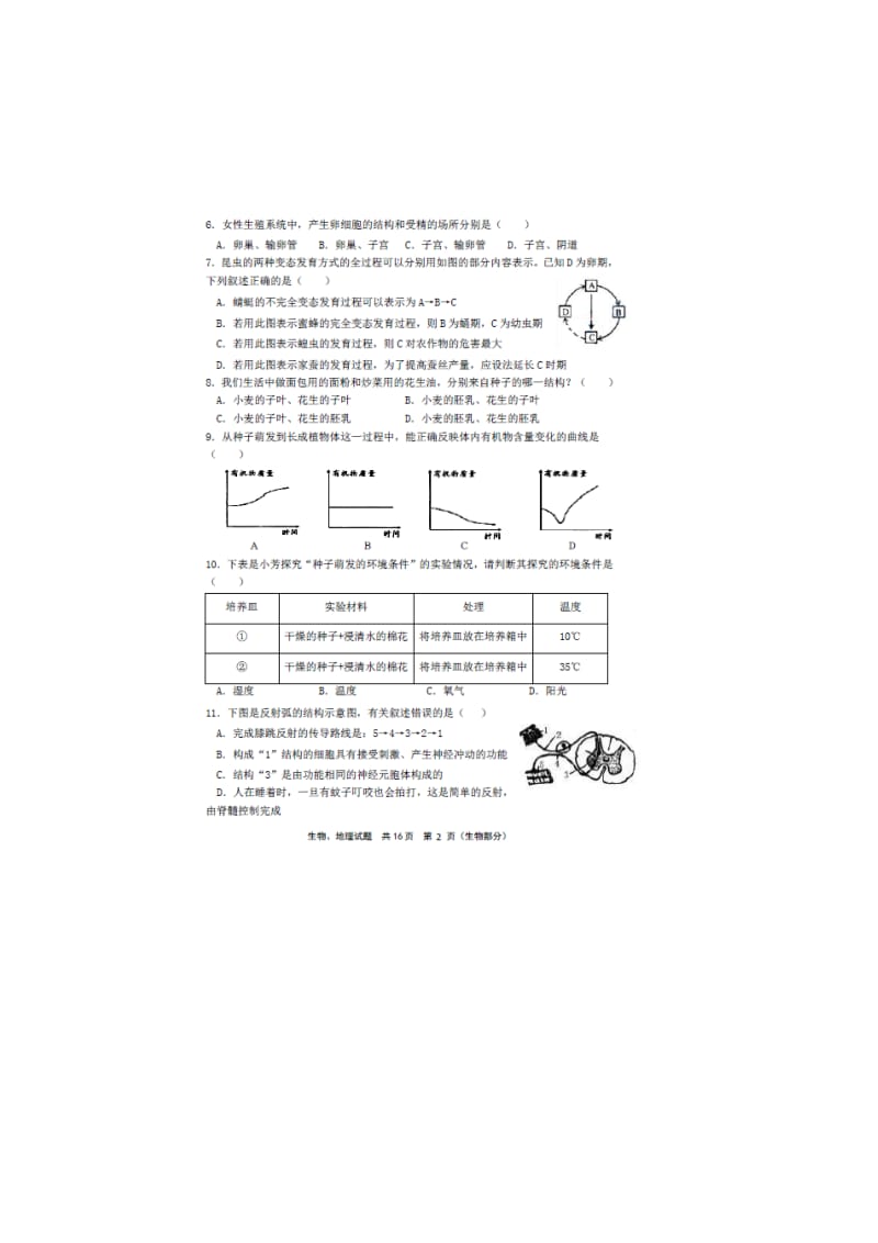 山东省济南市历下区2014届中考生物、地理二模试题(扫描版).doc_第2页