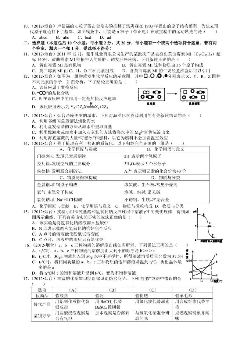 山东烟台中考化学试题及答案.doc_第2页