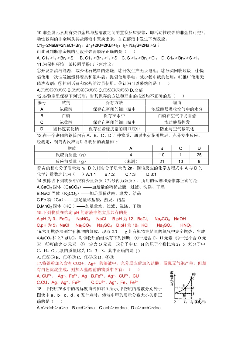 全国初中学生化学素质和实验能力竞赛河南赛区预赛试题.doc_第2页