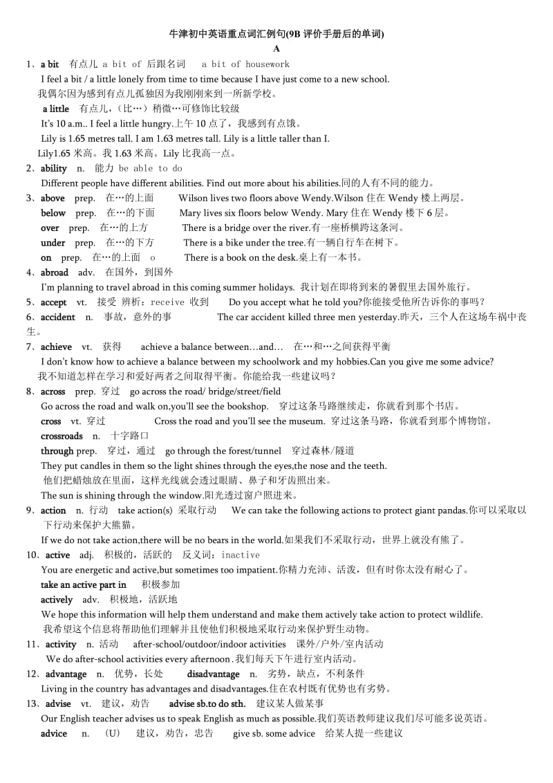 牛津初中英语重点词例句.doc_第1页