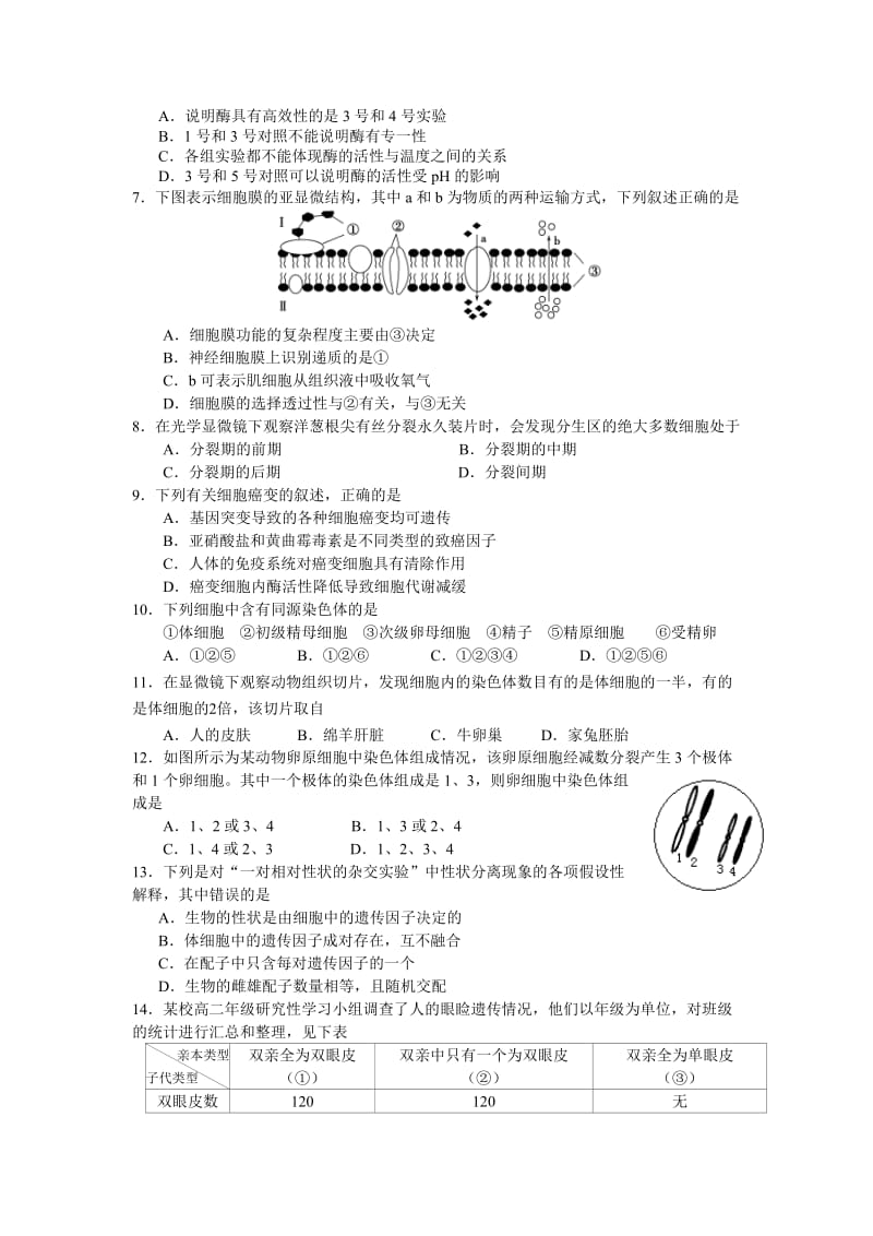 扬州市高中生物学业水平测试模拟卷(一).doc_第2页