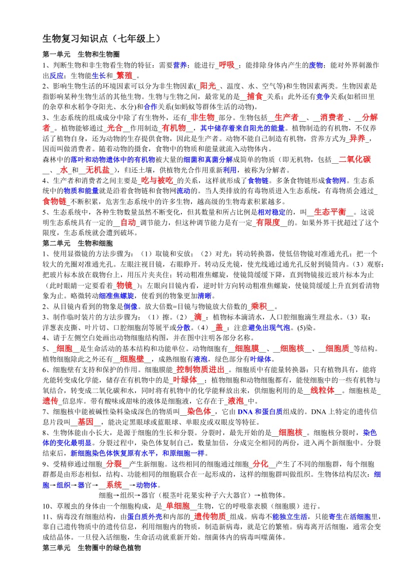 初中生物复习知识点(提纲加例题版).doc_第1页