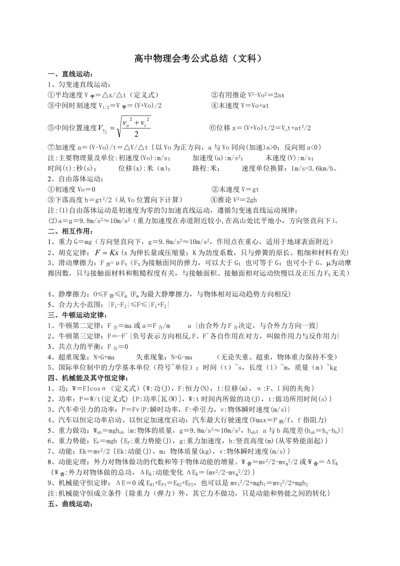 高中物理会考公式总结.doc_第1页