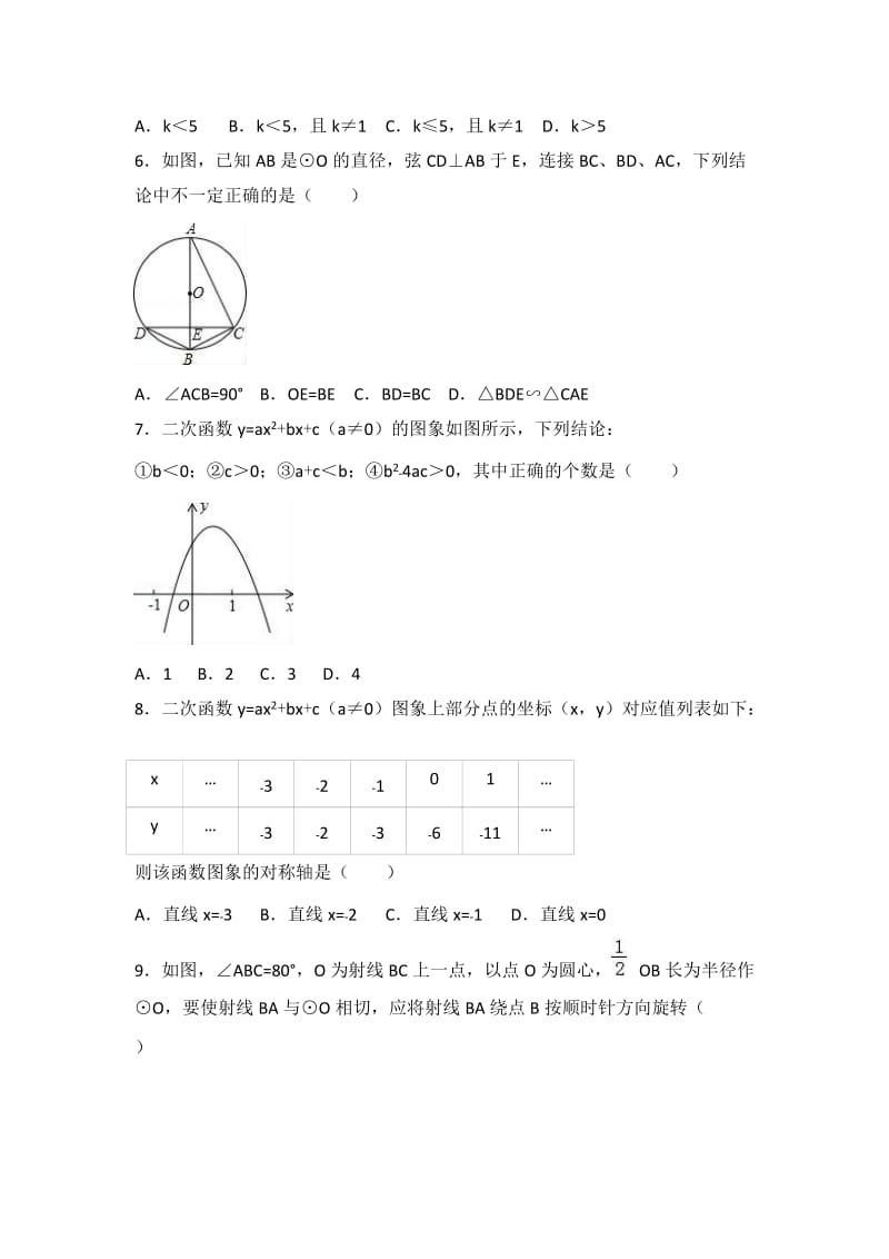 重点中学九级上学期期中数学试卷两套汇编六附答案解析.docx_第2页