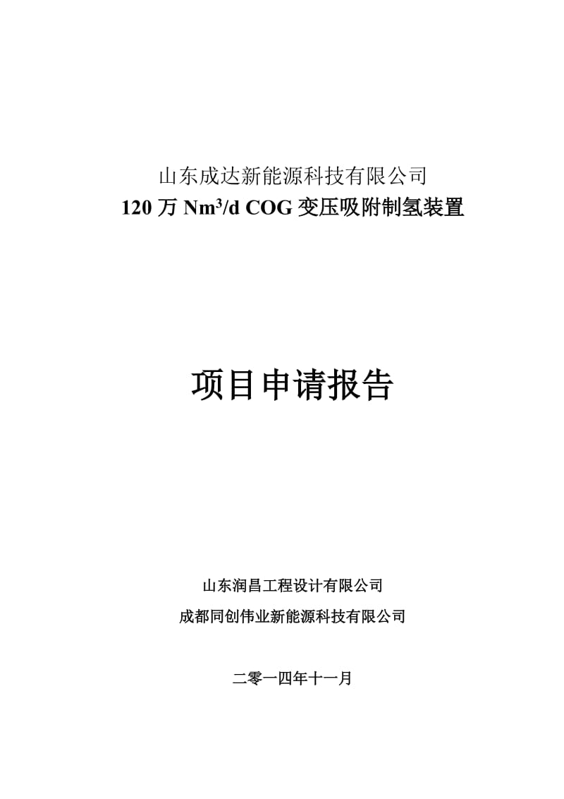 万Nm3-dCOG变压吸附制氢装置项目申请报告-成达PSA提氢.doc_第1页