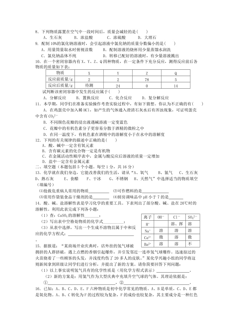 2010年宽甸市初中毕业生学业考试化学试卷.doc_第2页