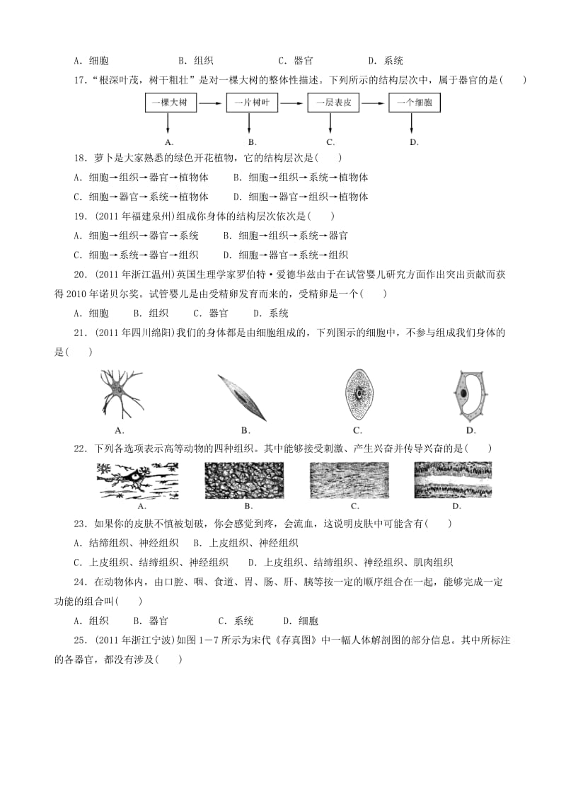 中考生物 备考训练 速提升 第1章 生物体的结构层次.doc_第3页