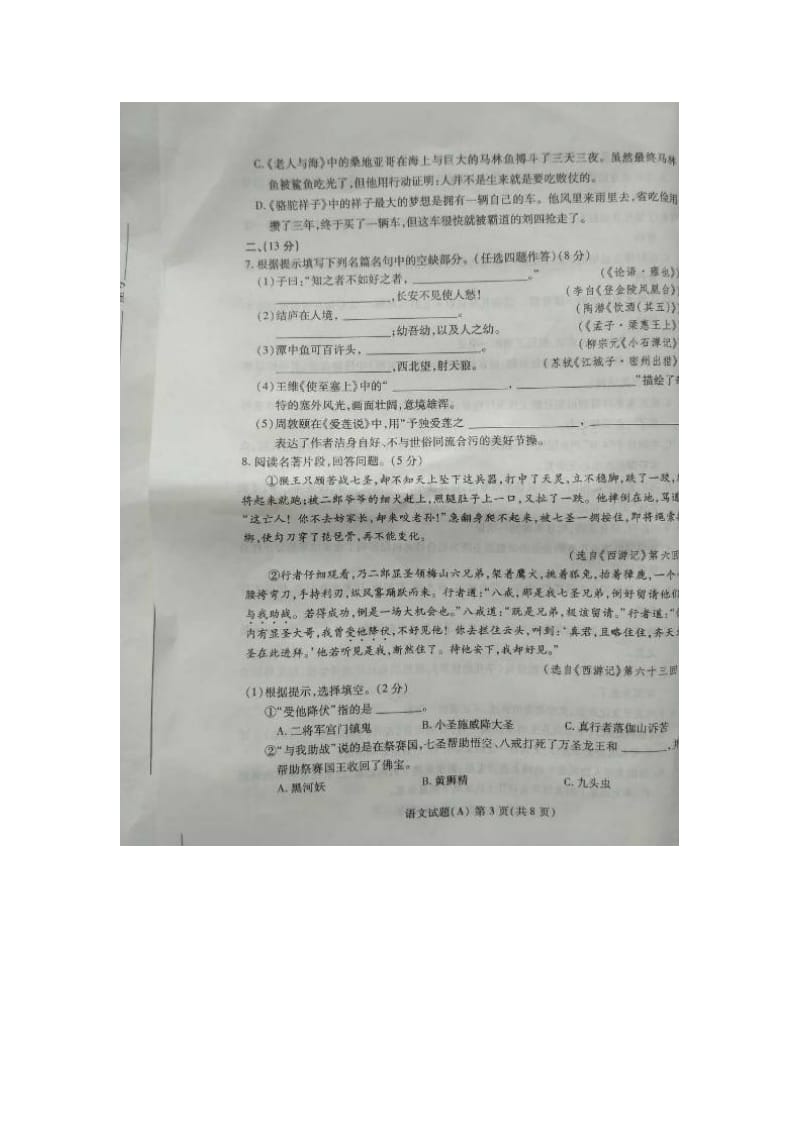 山东省潍坊市中考语文及答案.doc_第3页