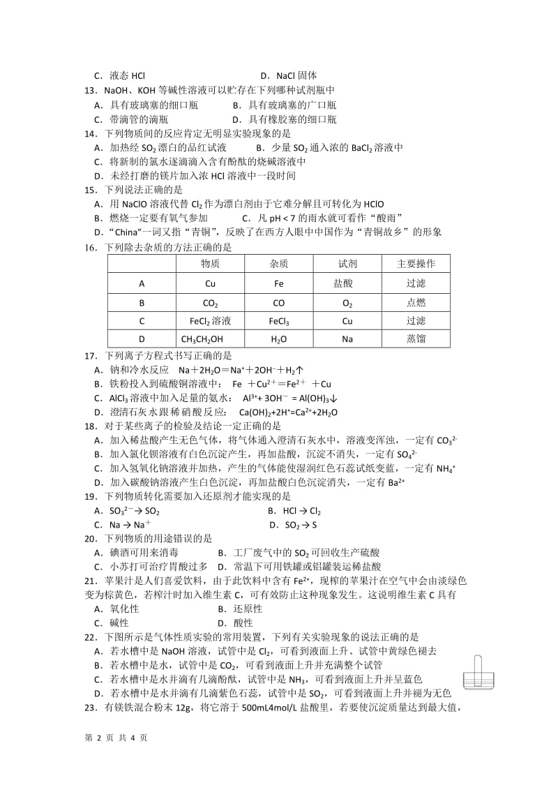 高中化学学业水平测试模拟试卷1(人教版).doc_第2页