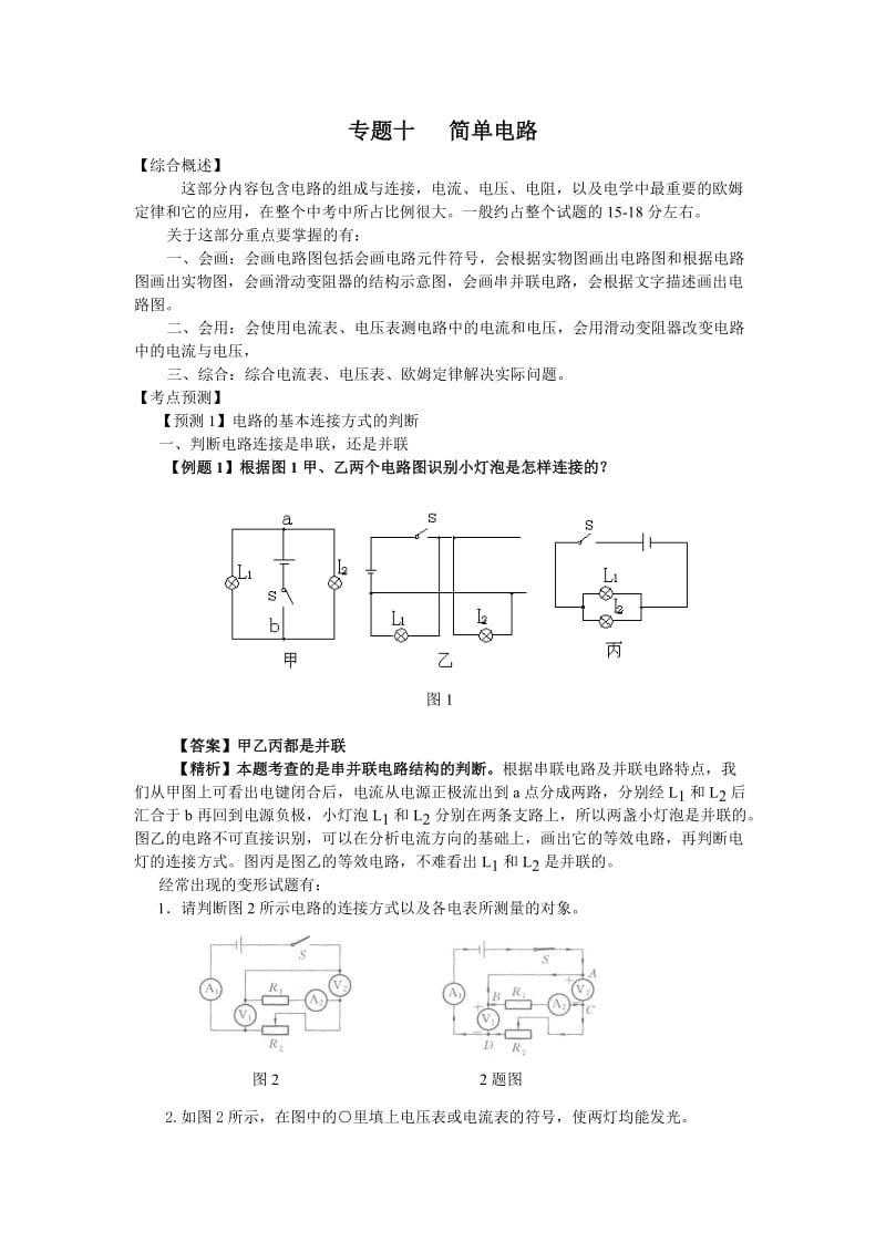 2011年中考物理复习专题-简单电路.doc_第1页