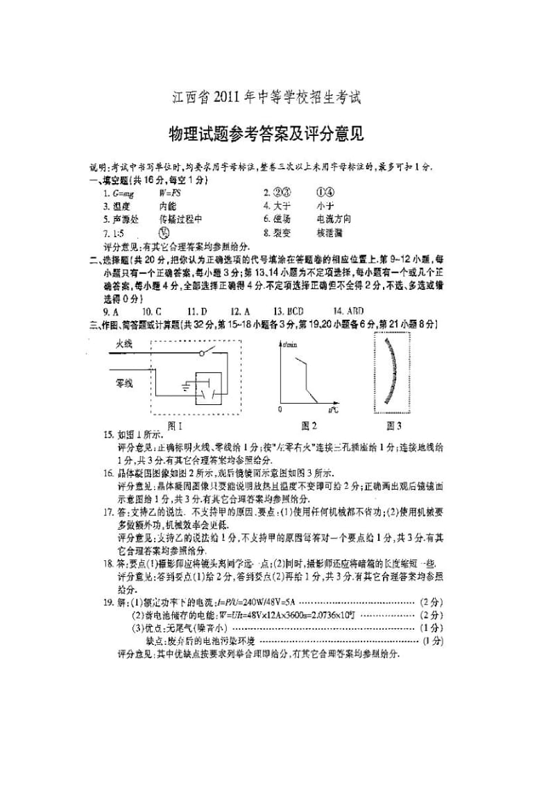 2011江西中考物理试题答案.doc_第1页