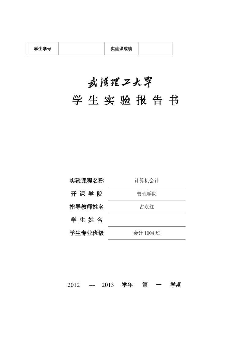 武汉理工大学计算机会计实验报告.doc_第1页