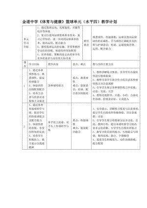 金道中學《體育與健康》籃球單元(水平四)教學計劃.doc