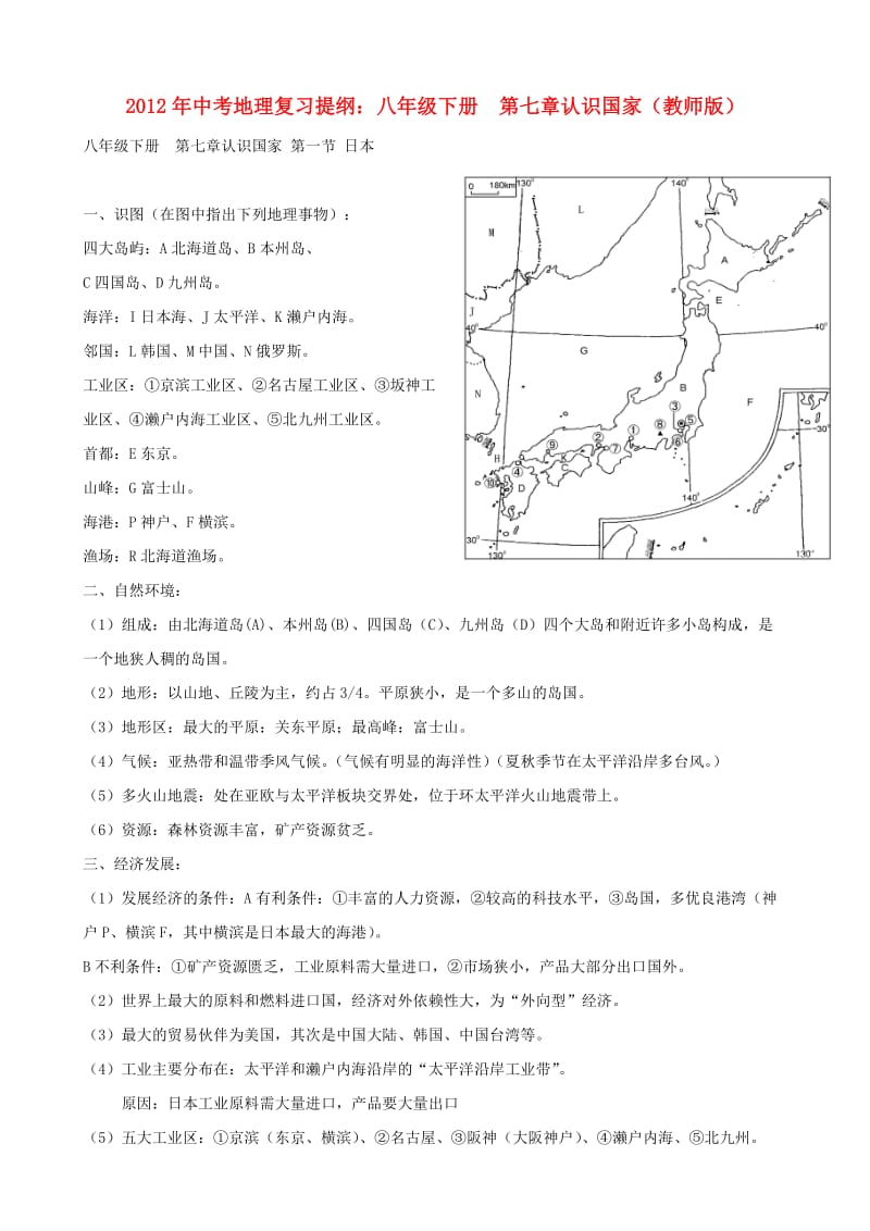 中考地理复习提纲 八年级下册 第七章认识国家(教师版).doc_第1页