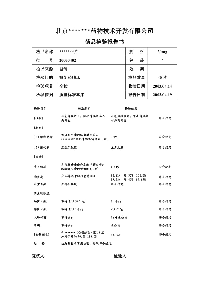 新药申报资料文件系列药品检验报告书.doc_第2页