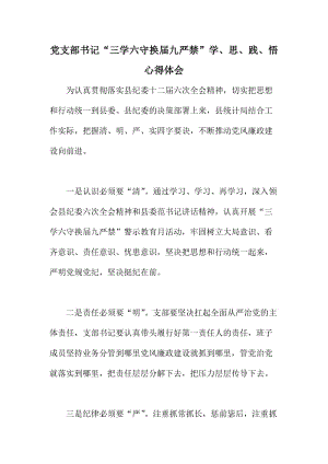 黨支部書(shū)記“三學(xué)六守?fù)Q屆九嚴(yán)禁”學(xué)、思、踐、悟心得體會(huì).doc